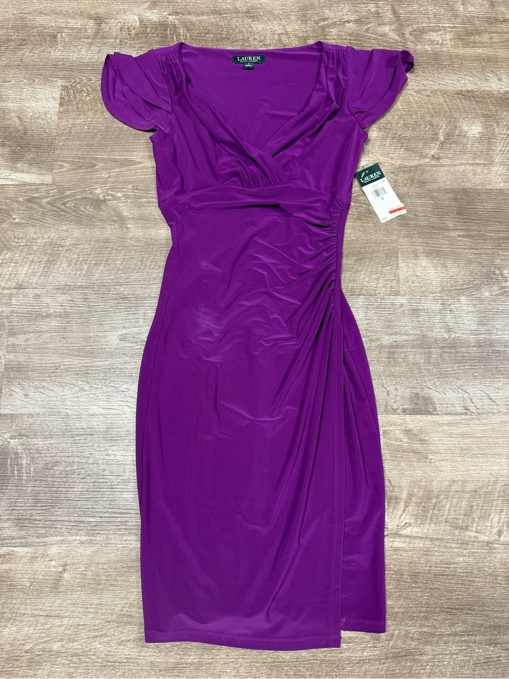Ralph Lauren Purple Ruched Wrap-Style Midi Dress